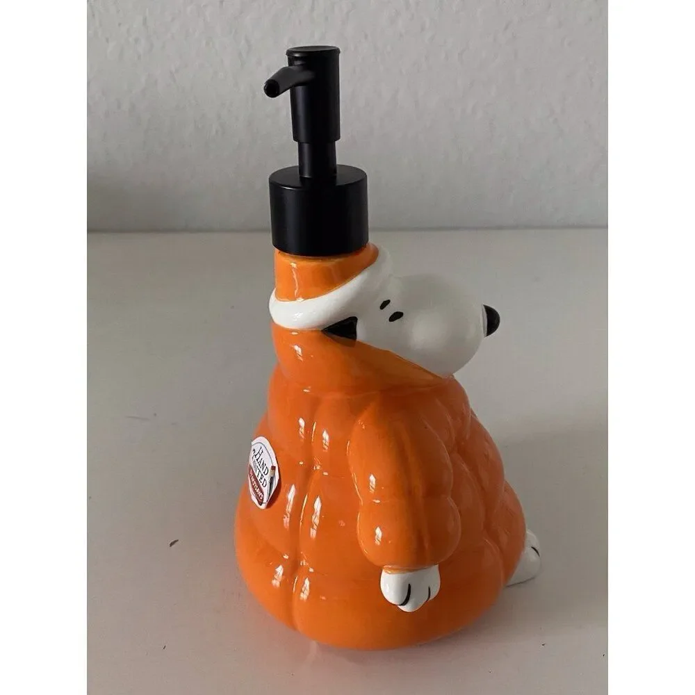 Peanuts Snoopy Soap‎ Lotion Dispenser Orange Quilted Puffer Puffy Jacket NEW
